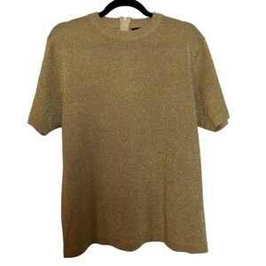 Vintage Rochelle Gold Metallic Short Sleeve Back Zip Top